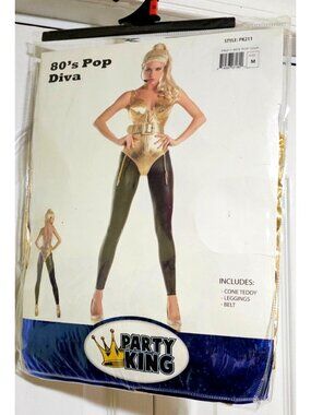 Madonna Costume 80s Pop Diva Gold Cone Bodysuit Halloween Adult Women Medium NEW